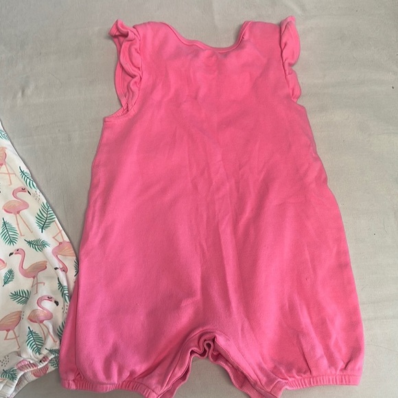 Rococo - set of 3 Pink and White Rompers with tropical flamingo design - Picture 4 of 5